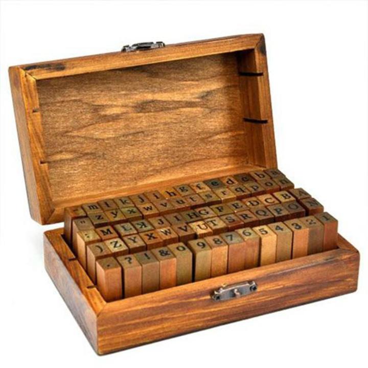Rubber Stamp Alphabet Number Symbol Wooden Box Set Print Style Wood Letter 70PCS