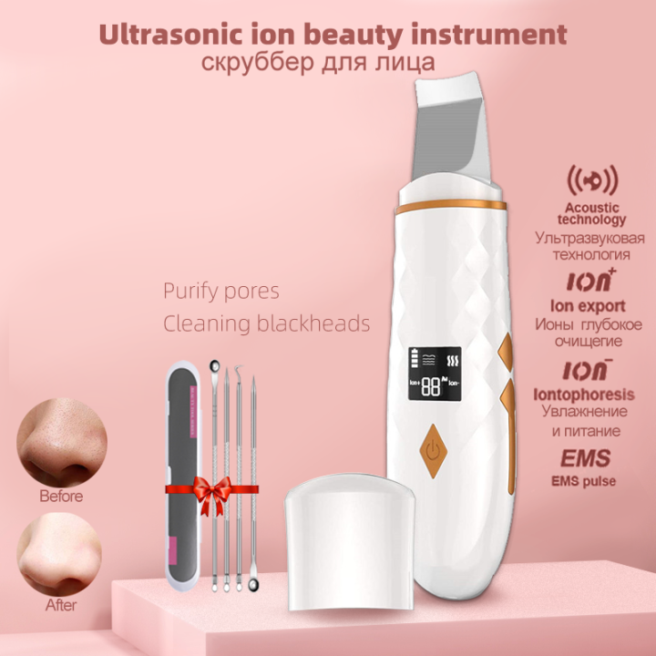 Ultrasonic Cleaner Face Scrubber Ems Ionic Massager For Face Peeling Lifting Microcurrents for Skin Care Spatula