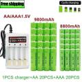 1.5V Rechargeable Battery AAA 9800 Mah+AA 8800 Mah with Alkaline Technology Suitable for Toy Shavers+chargers. 
