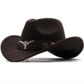 (NEW)New Wome Men Black Wool Western Cowboy Hat Gentleman Jazz Sombrero Hombre Cap Dad Cowgirl Hats Size 56-58cm.
