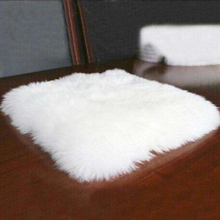 Faux Wool Area Rug 45cm Square Home Decorative Carpet Floor Mat-White