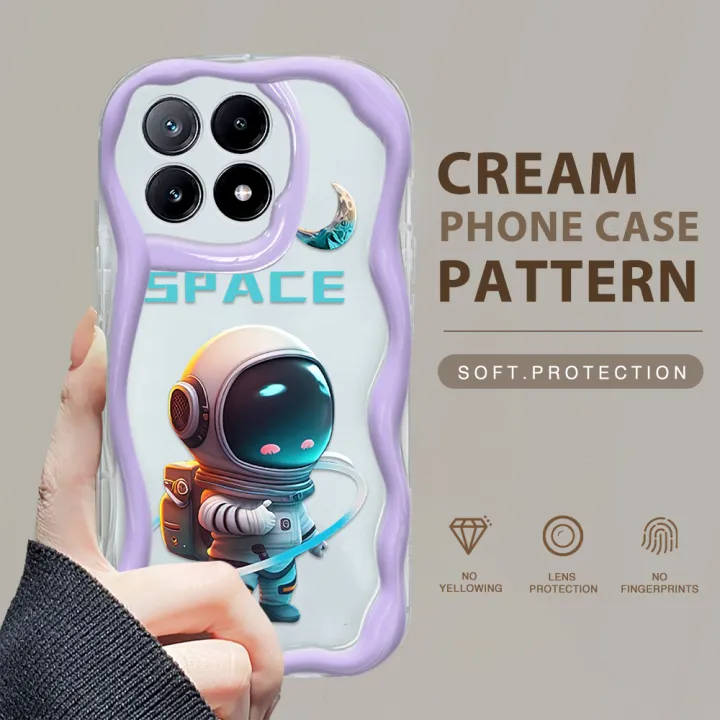BILI%20for%20Xiaomi%20Poco%20X6%20Pro%205G%20Back%20Cover%20Cute%20Astronaut%20Pattern%20Cream%20Texture%20Wavy%20Soft%20Silicone%20Mobile%20Phone%20Covers%20-%20Image%202