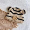 Baby fall and winter children's knitted cap baby boy baby girl baby striped bear head wool cap rolled warm hat baby accessories.