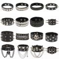 2022 Skull Star Heart Punk Gothic Rock Three Row Metal Stud Spikes Rivet Pu Leather Wristband Bangle Wide Cuff Bracelet Sarcasmsm. 