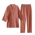 Women relax wear Pajama Robe Sets Cotton crepeTops+ Pants 2 Pieces Sets Casual Trouser Home wear Suits Nightgown. 