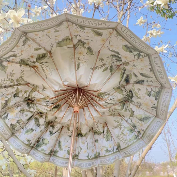 Xiaohongshu ins retro high-value 16 bone color glue double-layer sun umbrella for girls sunscreen and ultraviolet parasol