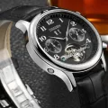 Authentic Western Union Tourbillon Watch Mens Automatic mechanical watch hollow multifunctional waterproof stainless steel watch (Blue). 