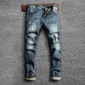 Italian Style Fashion Men Jeans Retro Blue Elastic Slim Fit Ripped Jeans Men Trousers Vintage Designer Casual Denim Pants Hombre. 