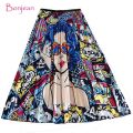 Winter Women's Pleated skirt New Cartoon Print High Waist Long Skirts Women Young Girl Summer Large Size Japan Female Falda.