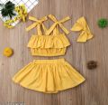 Kids Baby Girls Outfits Ruffle Off Shoulder Crop Tops + Bow-Knot Cotton Shorts Skirt Set 0-7.