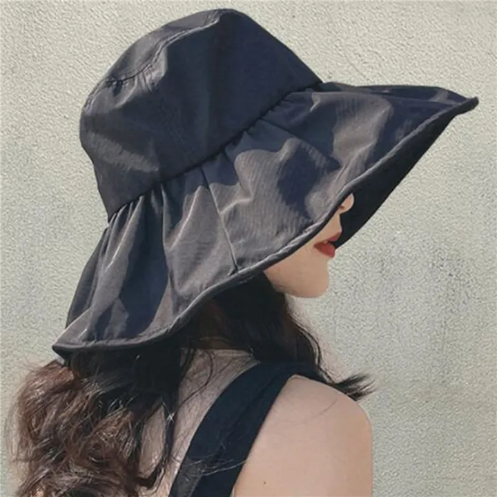Summer%20Thin%20Sun%20Protection%20Hats%20For%20Women%20Ladies%20Korean%20Big%20Brim%20Fisherman%20Hat%20Sunshade%20Hat%20Summer%20Black%20Gum%20Sunshade%20Hat%20-%20Image%203
