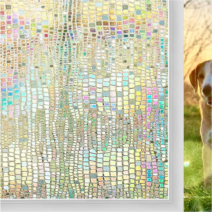 Window Privacy Film Stained Glass Window Clings 3D Rainbow Decorative Stickers Non Adhesive Static Vinyl Frosted