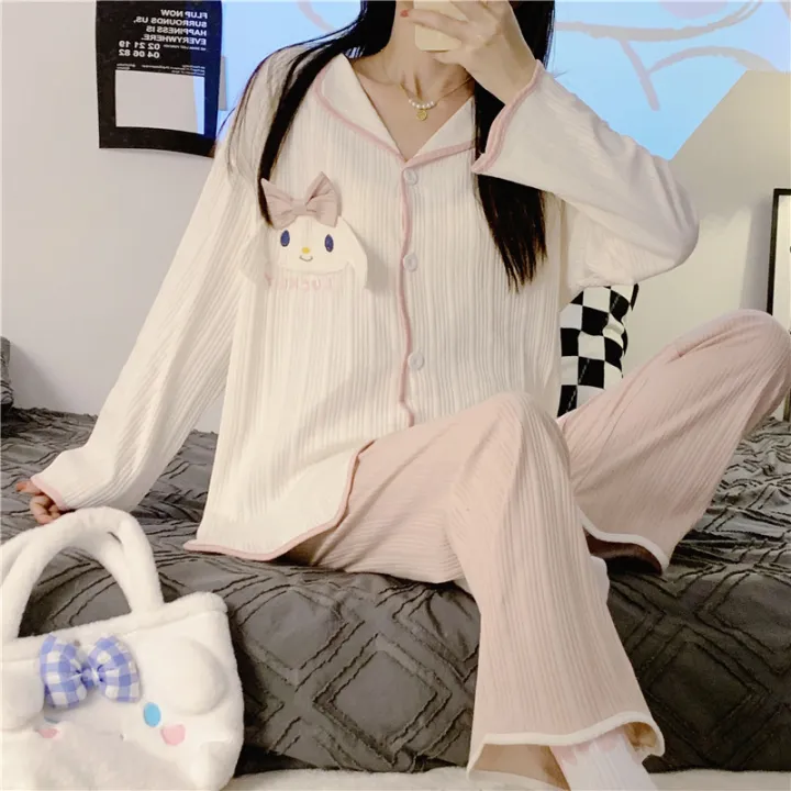 Spring%20and%20autumn%20cartoon%20sweet%20embroidery%20cinnamon%20dog%20pajamas%20women's%20long%20sleeves%20and%20long%20pants%20Internet%20celebrity%20live%20broadcast%20micro-business%20home%20clothes%20on%20behalf%20of%20the%20hair%20-%20Image%202