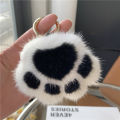 Pendant Keyrings Gift Plush Cute Cat Claw Real Mink Fur Keychain Women Bag Ornaments Small Paw Toy Soft Pom Pom Ball Car Key.
