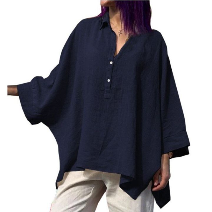 Summer Shirt Women Plus Size Loose Cotton Lapel Rolled Short Sleeve Shirt Tee Oversized Women Tops Summer Tunics Blusas Mujer