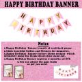 Happy Birthday Decorations Pink Combo Set- Pink, White And Golden Metallic Balloons, Birthday Pink Paper Banner, Silver Foil Curtain for Party Decoration Full Package- (Pack of 35 Pcs).