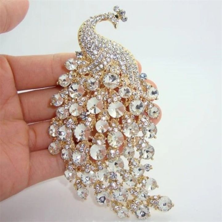 Rhinestones Peacock Brooches for Women||'s Luxury Clothing Accessories Elegant Banquet Wedding Jewelry Female Pin