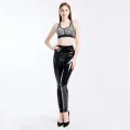 Women Black Leggings High Waist Elastic Pu Leather Skinny Pants Shiny Wet Look Metallic Latex Leggings Plus Size XXXL. 