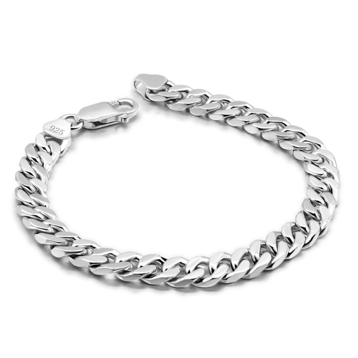 Classic Fashion Men 100% 925 Sterling Silver Bracelet Punk Style Cuban Chain Solid Silver -6 MM/ 6-9 inches Bracelet Boy Jewelry