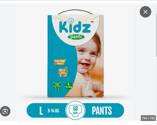 Kidz Baby Diaper Pant Large 9-14kg 58 Pcs, Made in Germany