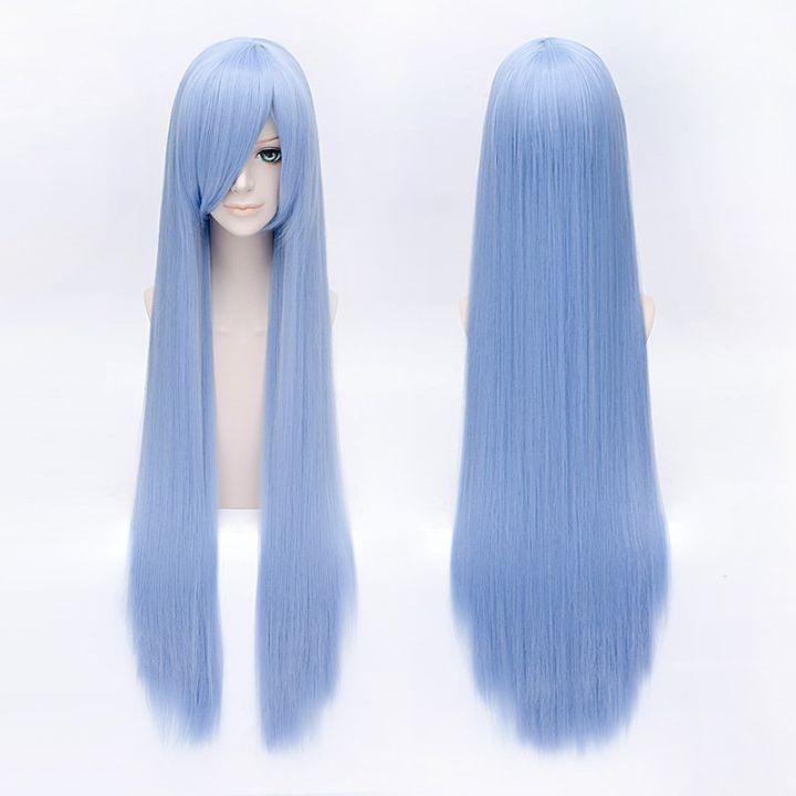 QQXCAIW Women Men Long Straight Cosplay Wig Party Light Blue 40