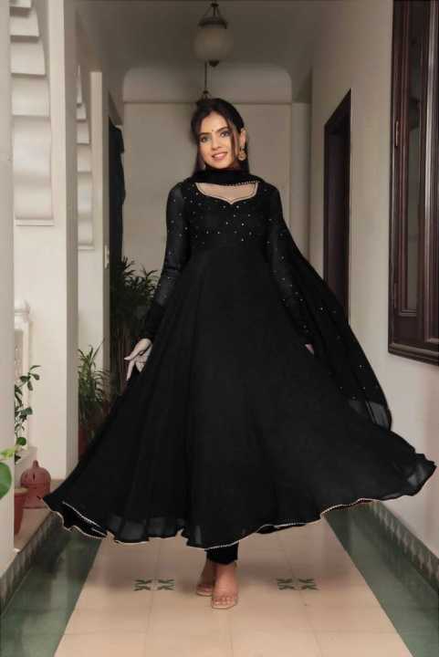 Gorgeous looking Wet Lace Georgette Stone & Lace Work Readymade Gown Three Piece