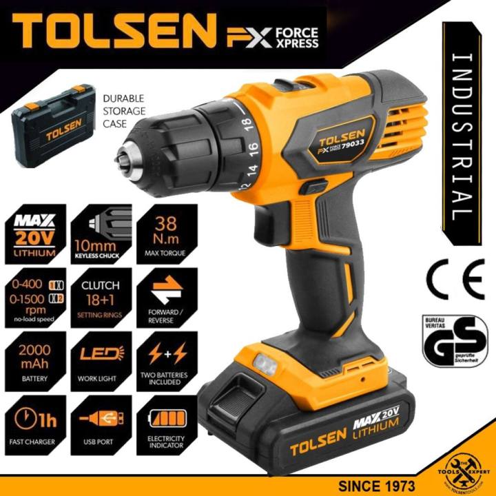 Tolsen Yellow And Black Cordless Drill Cordless Screwdriver Drill