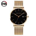 Japan Quartz Calendar Movement Ultra Thin Classic Golden Black Stainless Steel Band Waterproof Men's Top Brand Luxury Watches. 