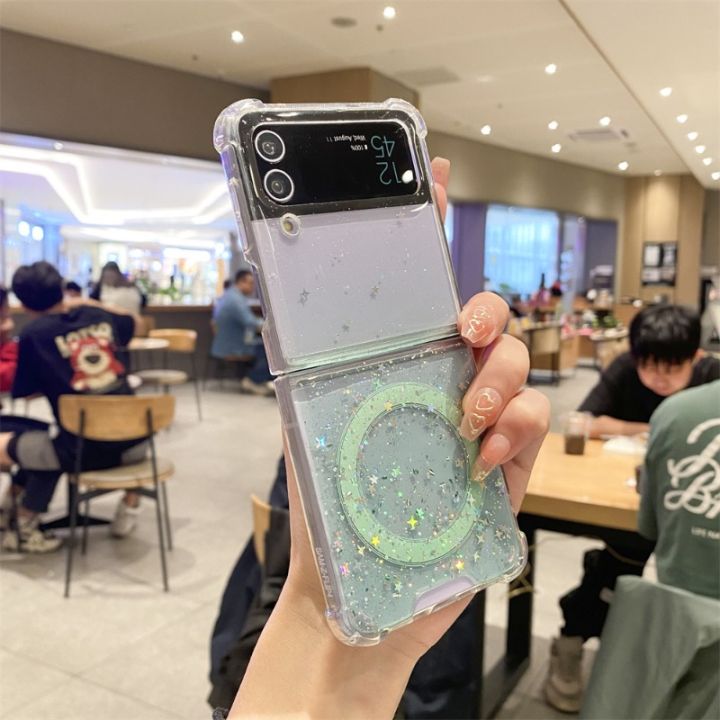 HODON%20Stars%20Bling%20Glitter%20Magnetic%20Phone%20Cases%20For%20Samsung%20Galaxy%20Z%20Flip%207%206%205%204%203%205G%20ZFlip7%20Flip6%20ZFlip5%20ZFlip4%20Magsafe%20Case%20Wireless%20Charging%20Clear%20Shockproof%20Back%20Cover%20-%20Image%205