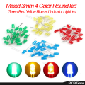 Mixed 4 Color 3mm Round LED Light Emitting Diode Basic LED Green Red Yellow Blue Light Bulbs For Electronics Project Indicator Front Panels Light DIY. 