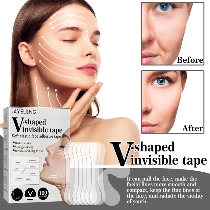 100pcs Face Neck Lifting Stickers Breathable Waterproof V Face Anti Wrinkle Chin Lift Patch Skin Care Invisible Adhesive Tape Vnce Lncei
