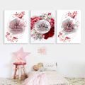 Elegant Floral Design 3-Piece Waterproof Wall Art Set for Home Office Decoration. 