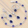 925 Sterling Silver Bridal Jewelry Set Sapphire Ring Earrings Bracelet Necklace Pendant for Women Party Accessories.