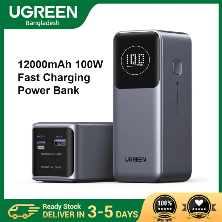 Ugreen PB724 (35526B) 12000mAh 100W Fast Charging Power Bank - Ugreen 12000mAh 100W Fast Charging Power Bank - Total Capacity: 12000mAh(44.4Wh) - Smart LED Display - Wide Compatibility