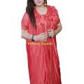 Two Part Satin Solid Women Nighty Set. 