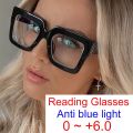 Womens Reading Glasses Oversized Square Fashion Eyeglasses Frame Luxury Brand Anti Blue Light Transparent Prescription Glasses. 