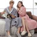 Winter Flannel Couple Nightgown Women's Lengthen and Thicken Red Wedding Bathrobe Fleece-Lined Men's Winter Pajamas Robe. 