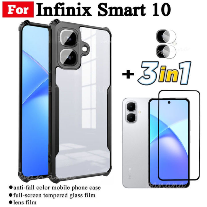 3 IN 1 Infinix Smart 10 Anti-fall Mobile Phone Case for Infinix X6725 Smart 9 Samrt10 Tempered Glass Film+lens Film