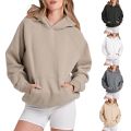 2023 Autumn Casual Basic Women Solid Color Loose Hooded Hoodies Jogger Sweatshirt Winter Front Pockets Plus Size Pullover Tops. 