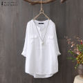 women's summer buttons v-neck casual long shirt tunic tops asymmetrical hem blouse.