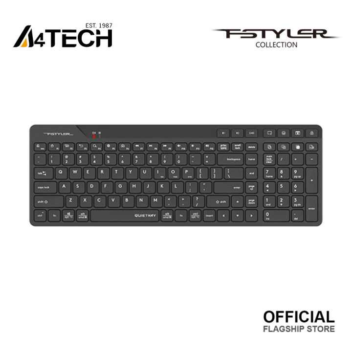 A4tech FBK27C AS Fstyler Wireless Rechargeable Keyboard - Black - Dual Connectivity Mode - Quiet Key Keyboard, Compact & Trendy - Operation Range: 5~10 m - Operating System Swap - Wide Compatibility