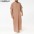 INCERUN Mens Muslim Clothing Thobe Saudi Arab Short Sleeve Islamic Jubba Kaftan Tunic. 