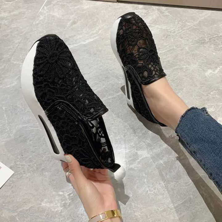 Trendy breathable lightweight fashion elegant drop shipping mesh upper thick sole sports casual shoes for ladies