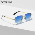 CATERSIDE Blue Gradient Lens Metal Sunglasses Men Women Luxury Designer Rimless Small Square Sun Glasses For Men 2022 Framless. 