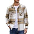 Men Vintage Shirt Jacket Men's Plaid Print Shirt Coat Casual Button Down Jacket with Long Sleeve Fleece Shacket for Autumn.