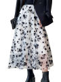 2021 Women Tutu Tulle Skirts, Elastic High Waist Floral Print Mesh Overlay Layered A Line Midi Skirt. 