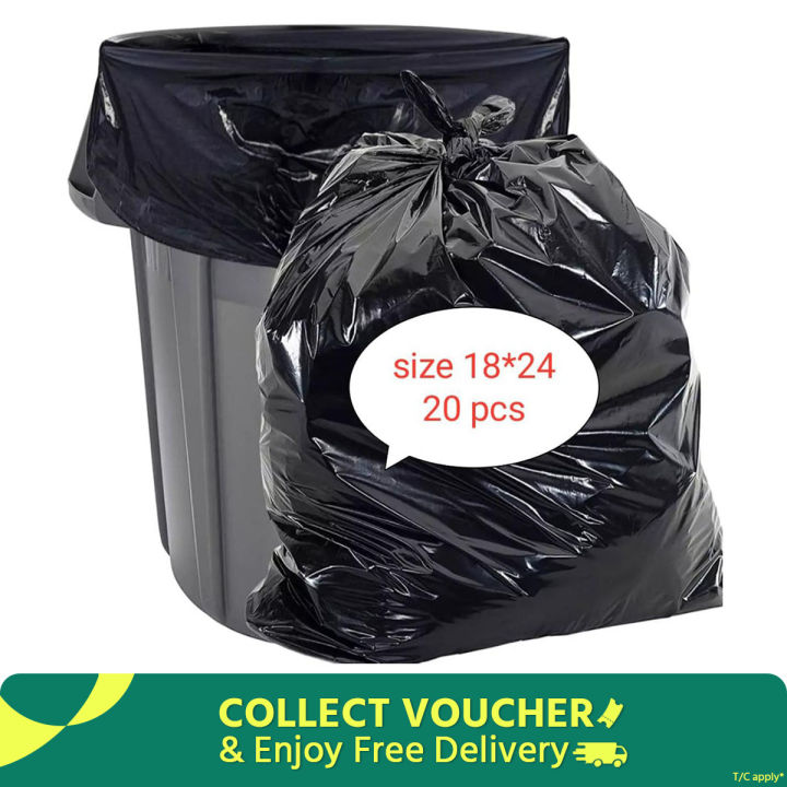 Garbage Bag (24" X 18") 20 Piece / Trash Bag / Waste Bag / Moylar Bag / Poly Bag Black