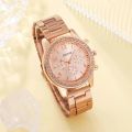 6PCS Set Rose Gold Luxury Watch Women Ring Necklace Earring Rhinestone Fashion Wristwatch Casual Ladies Bracelet Watches. 
