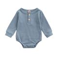 Baby’s Casual Long Sleeve Romper Fashion Solid Color Button Round Neck Triangle Jumpsuits. 