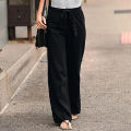 Casual Cotton Linen Pants Women Loose Solid Color Lace Up Elastic Waist Wide Leg Trousers Famale Streetwear Straight Sweatpants. 
